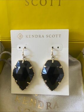 Kendra Scott Black Faceted Teardrop Earrings with Gold Accents